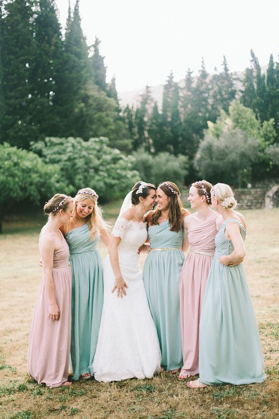 green and pink dress