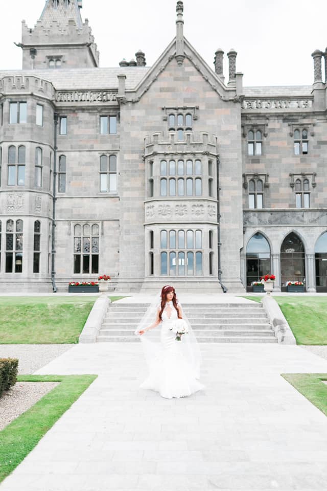 Bride in front of Adare Manor