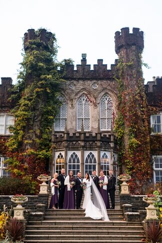 Wedding Party on steps in front of Luttrellstown Castle