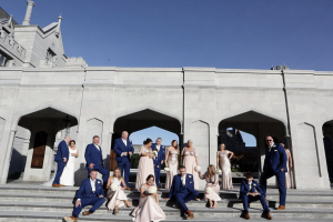 Wedding Party on Venue Stairs