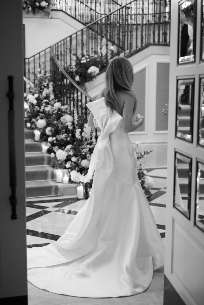 Bride in wedding dress with bow